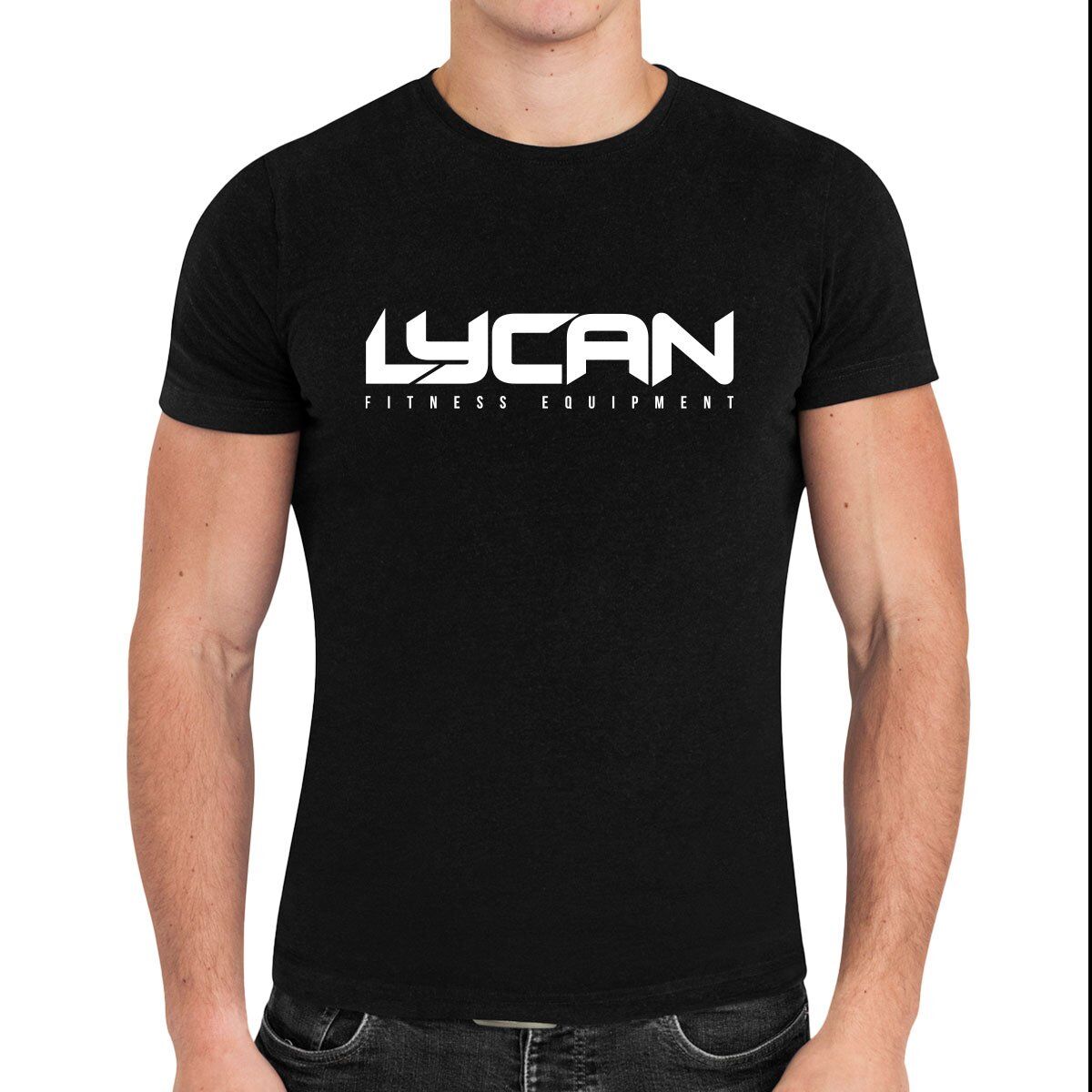 Camiseta Hombre Negra con letras blancas Isotipo Lycan